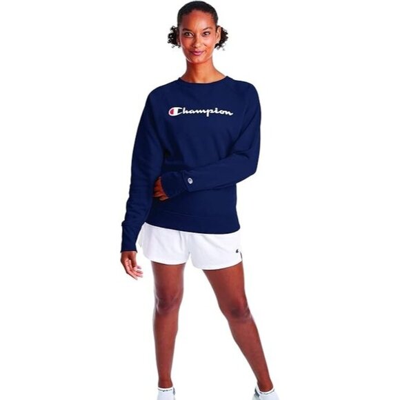 Champion Tops - Champion Womens 2XL Navy Blue Powerblend Crew Screen Print Script Pullover